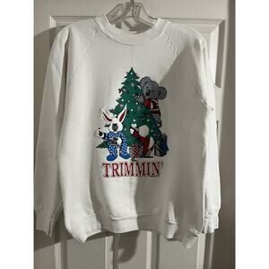 Vtg 90s Ross Sportswear Christmas Sweatshirt Sz L Trimmin’ Holiday Koala Duck